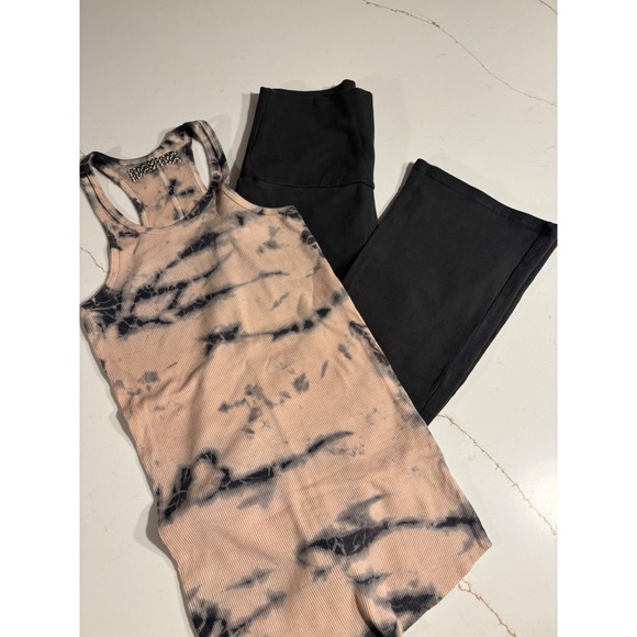 NEW Groceries Apparel Womens Small Tie Dye Tank and flare Legging Set Black - Picture 2 of 6